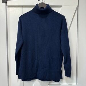 J. McLaughlin Womens Carole Swearer Size XS Blue Cashmere Turtleneck Ribbed NEW